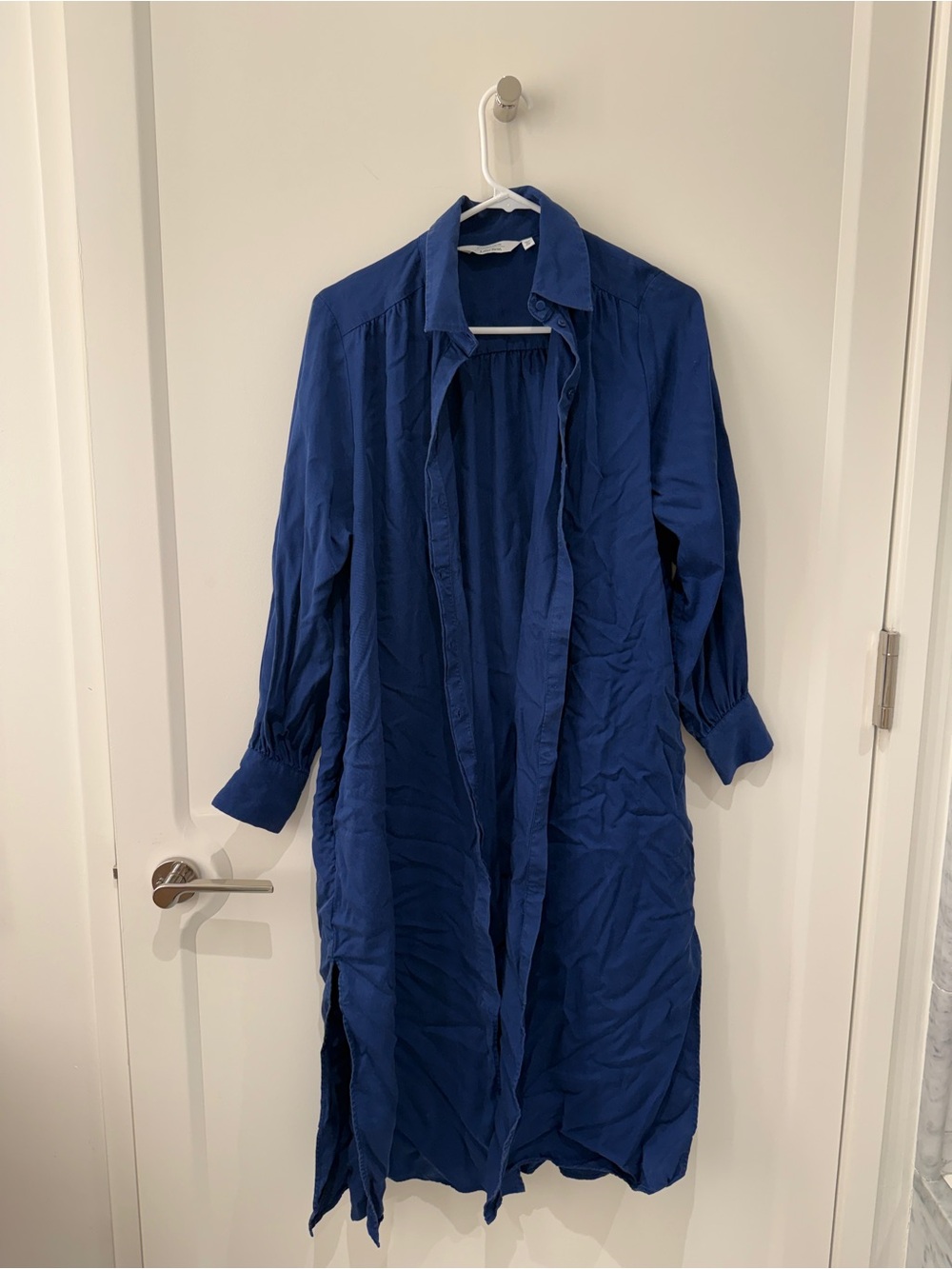 Long Navy Blue Button-Front Shirt Dress